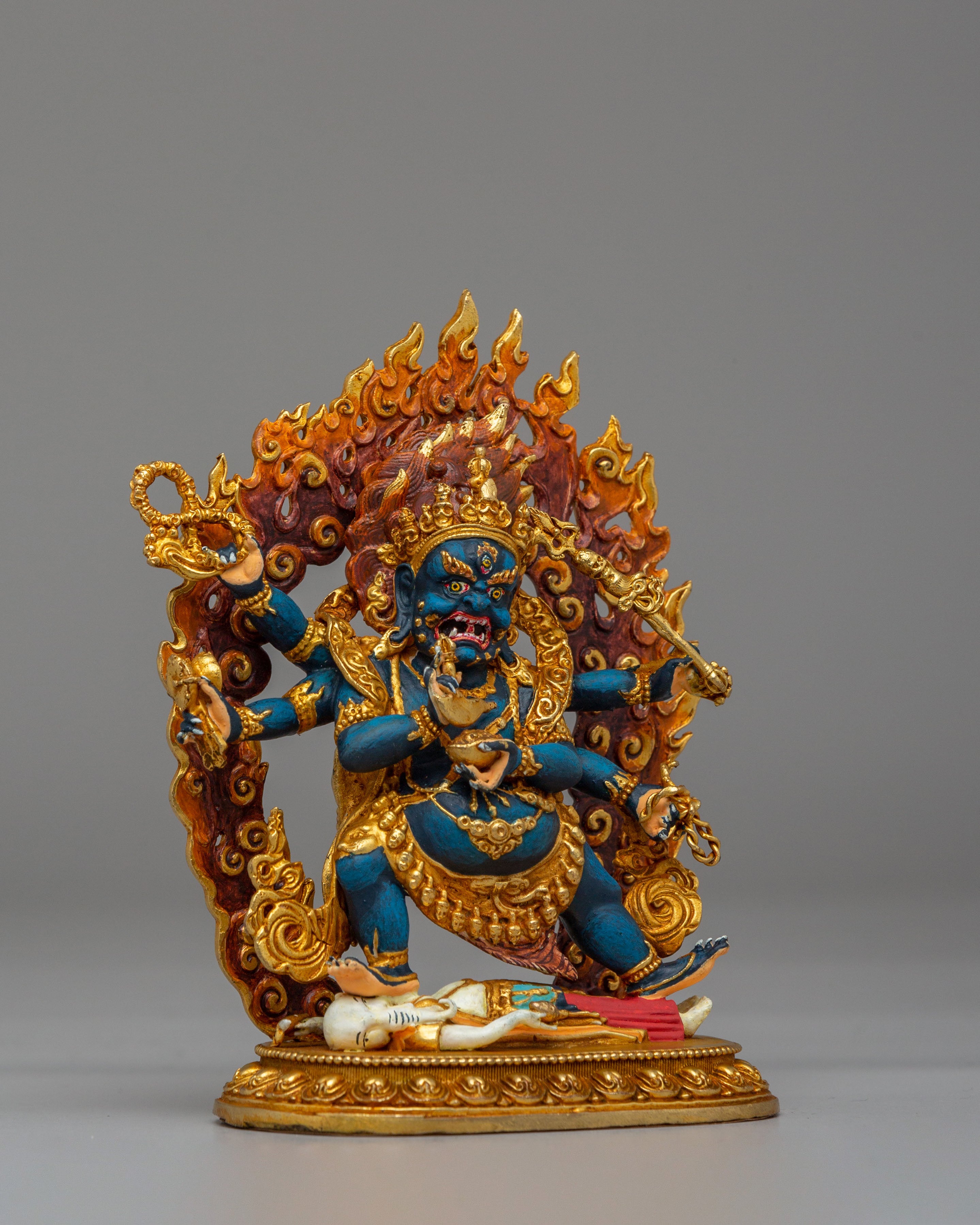 Sacred Six-Armed Mahakala Statue | Traditional Tibetan Buddhist Artwork