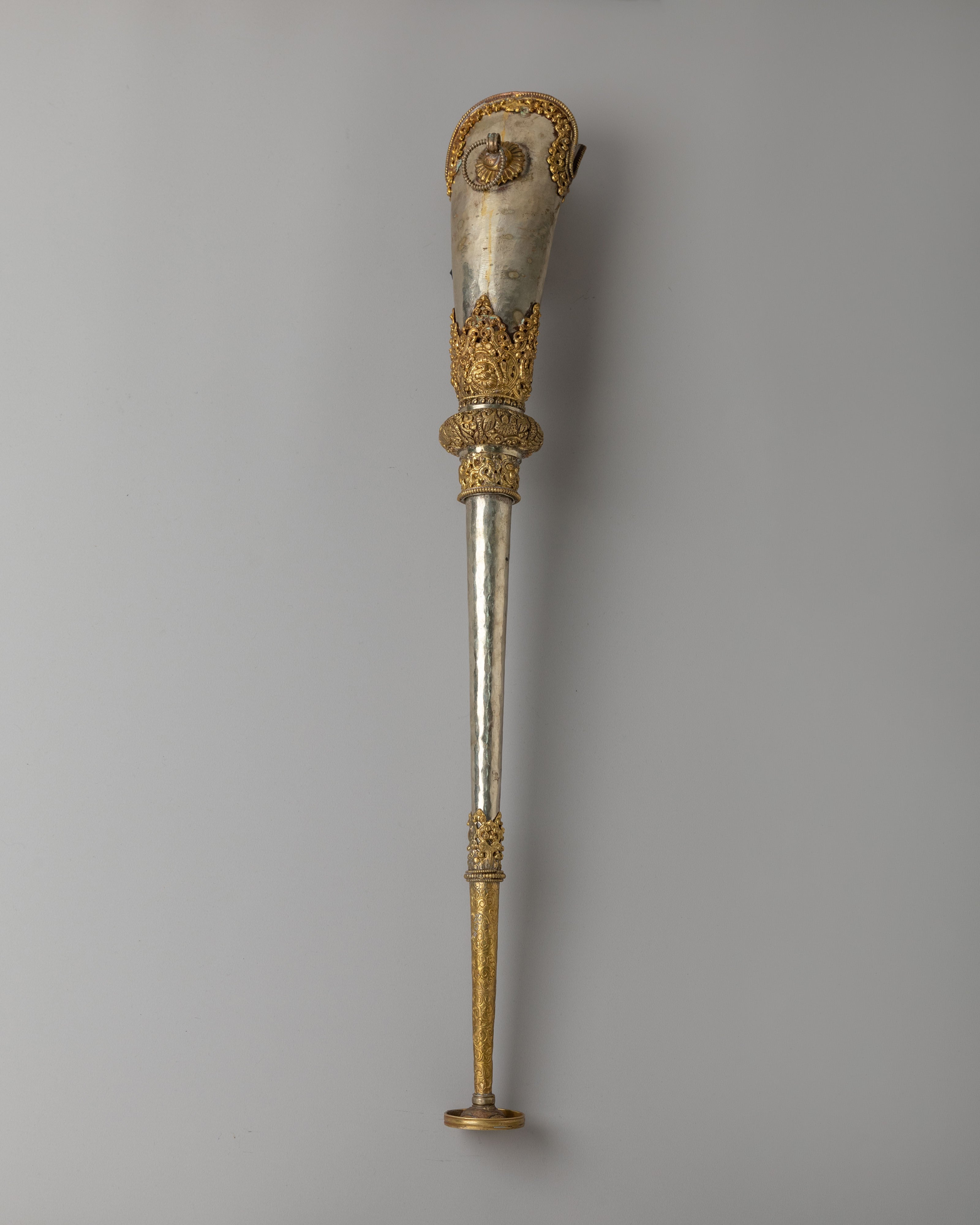 Tibetan Kangling Ritual Instrument | White Metal Meditation Instrument