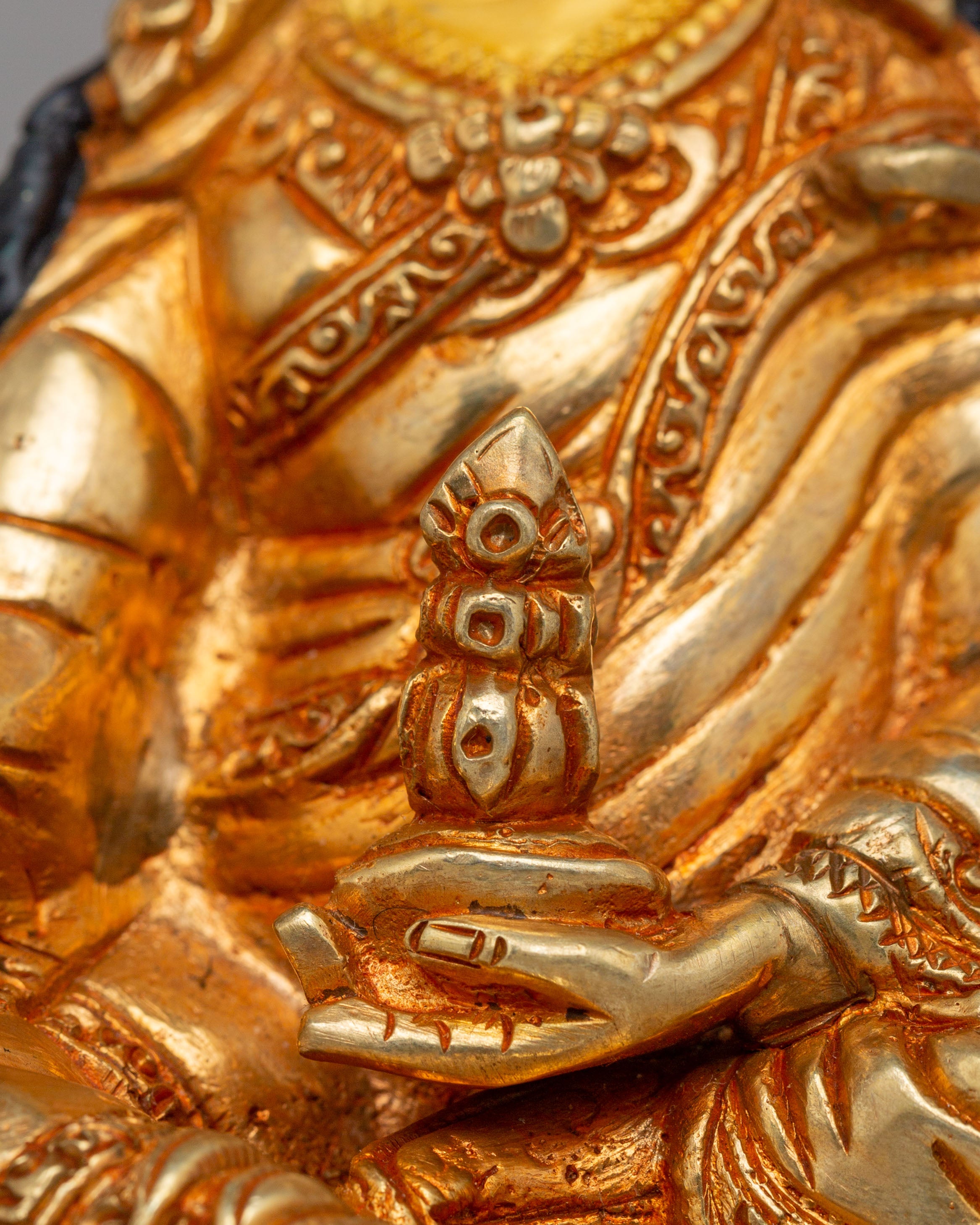Handcrafted Guru Rinpoche Sculpture | Enlightened Master in 24K Gold Plated