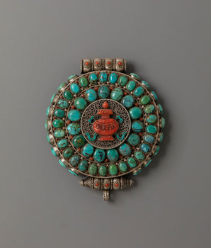 Tibetan Turquoise Ghau Box | Himalayan Sacred Prayer Amulet