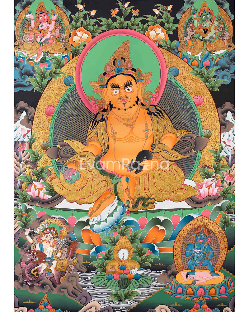 Original Handcrafted Dzambala Thangka Painting | Wealth Deity | Best for the House Warming Gifts | Spiritual Arts | Compassion Yoga