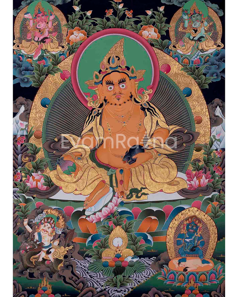 Original Handcrafted Dzambala Thangka Painting | Wealth Deity | Best for the House Warming Gifts | Spiritual Arts | Compassion Yoga