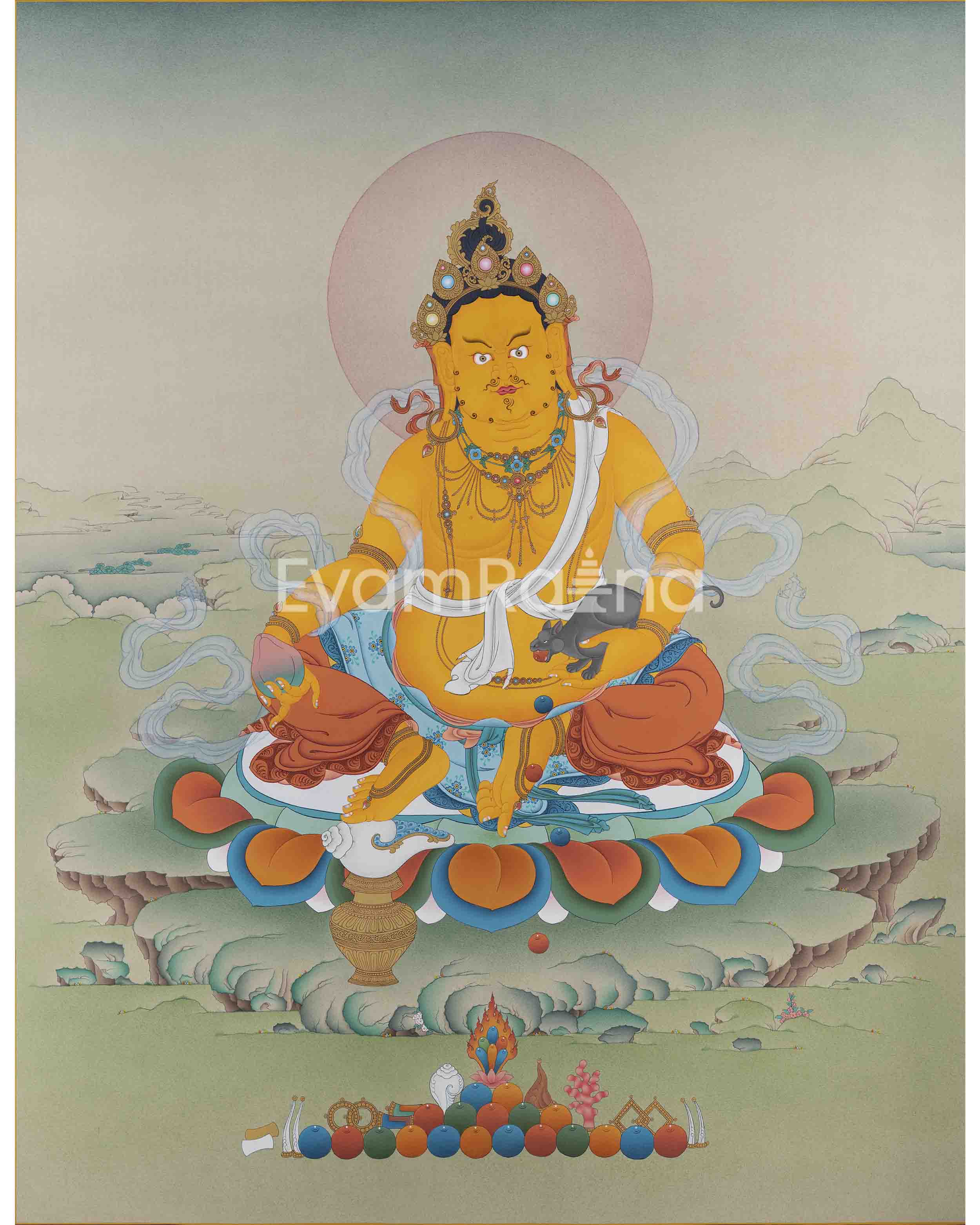 Dzambhala Thangka Artwork | Deity of Wealth and Compassion | Traditional Hand Painted Art