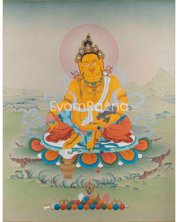 Dzambhala Thangka Artwork | Deity of Wealth and Compassion | Traditional Hand Painted Art