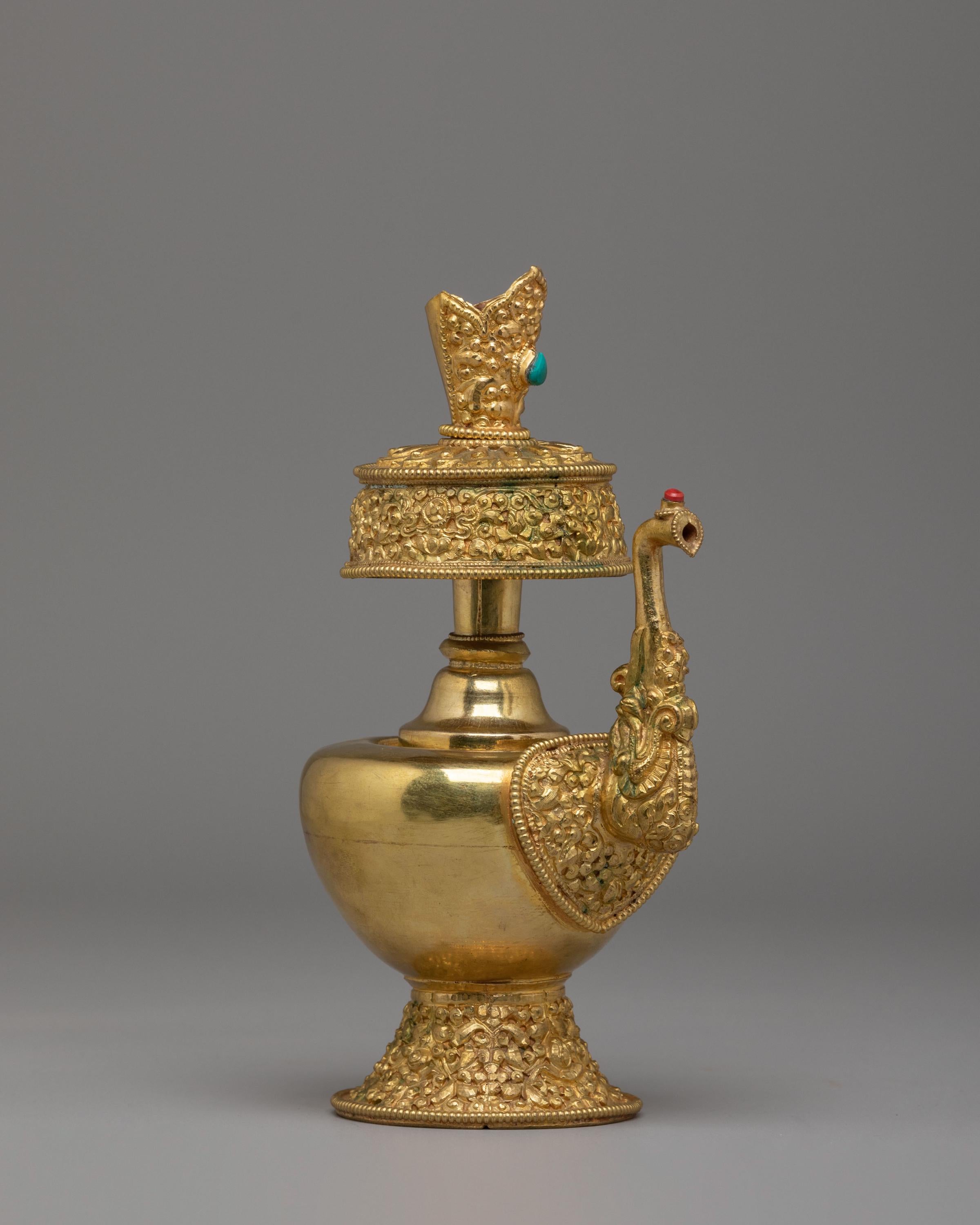 Handmade Tibetan Ritual Bhumba Set | Gold Plated Buddhist Ritual Vase