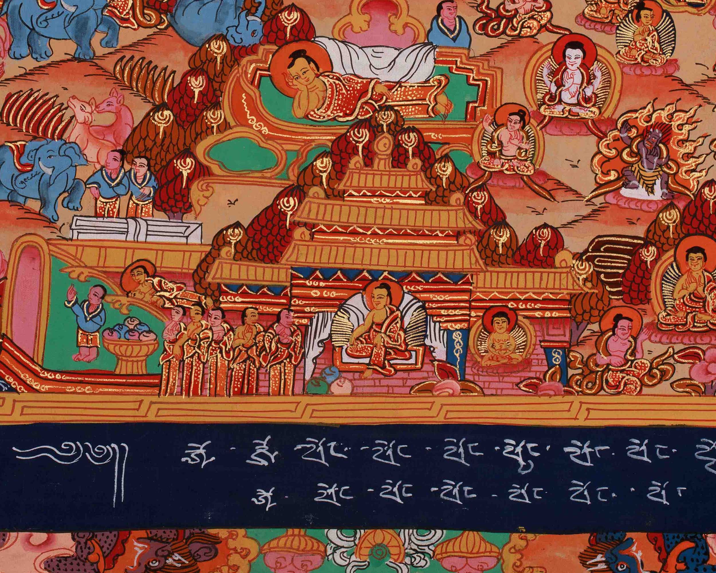 Divine Buddha Life Story Thangka | Siddhartha Gautama | Spiritual Journey Toward Enlightenment