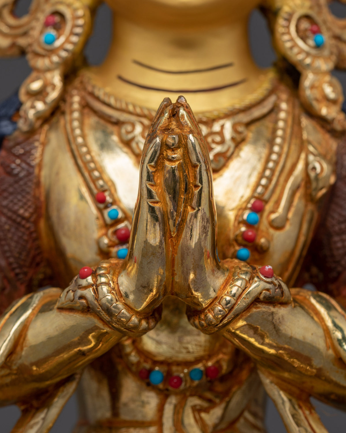 Handmade Avalokiteshvara Copper Statue | 24K Gold Gilded Chenrezig