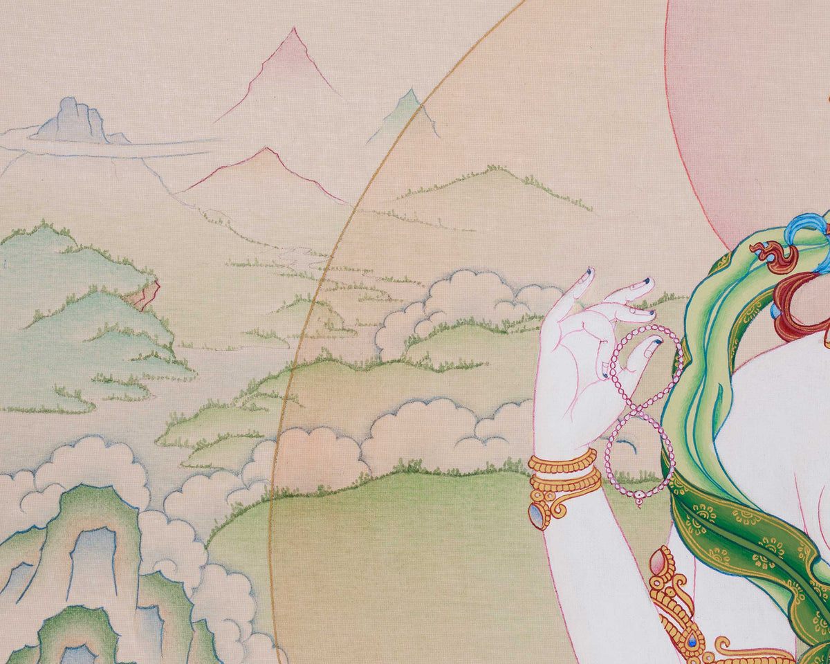 18 Inch Traditional Avalokiteshvara Thangka | Divine Artwork of the Bodhisattva of Mercy