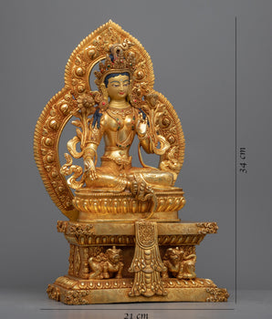 Traditional Tibetan Buddha Tara Mantra Sculpture | Buddhist Mother Tara Seated On Throne
