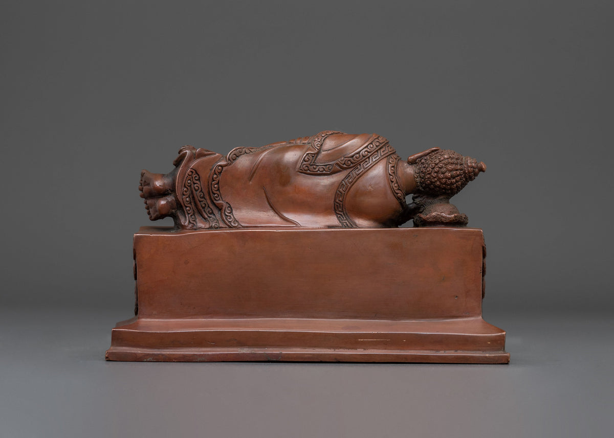 Sleeping Buddha Oxidized Copper Statue | Reclining Buddha Art