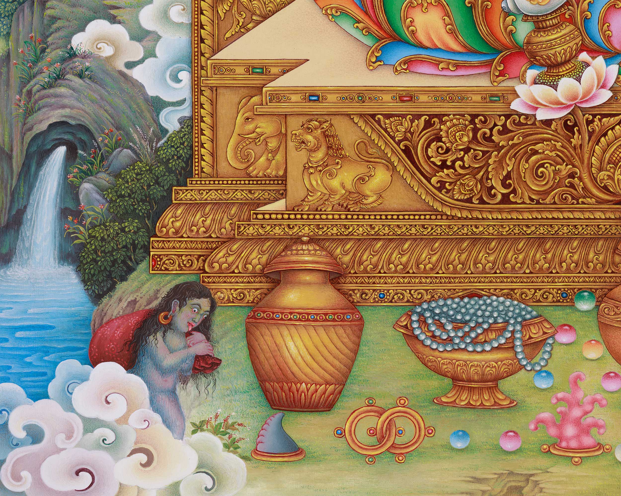 Dzambhala, Deity of Prosperity and Fortune | Radiant Paubha Art for Abundance