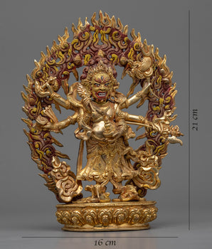 Gold Gilded White Mahakala Statue | Gold Gilded Tibetan Buddhist Art