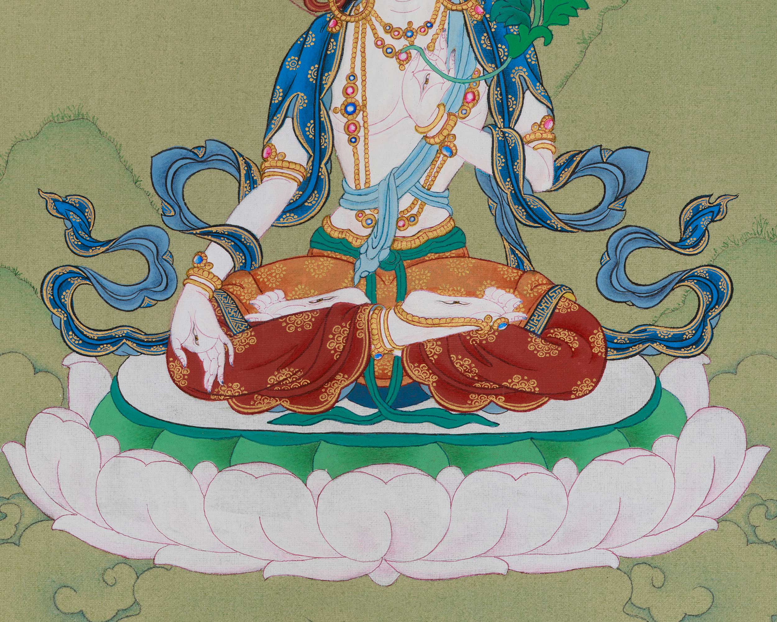 Healing Deity White Tara Artwork | Sita Tara | Seven-Eyed Traditional Thangka