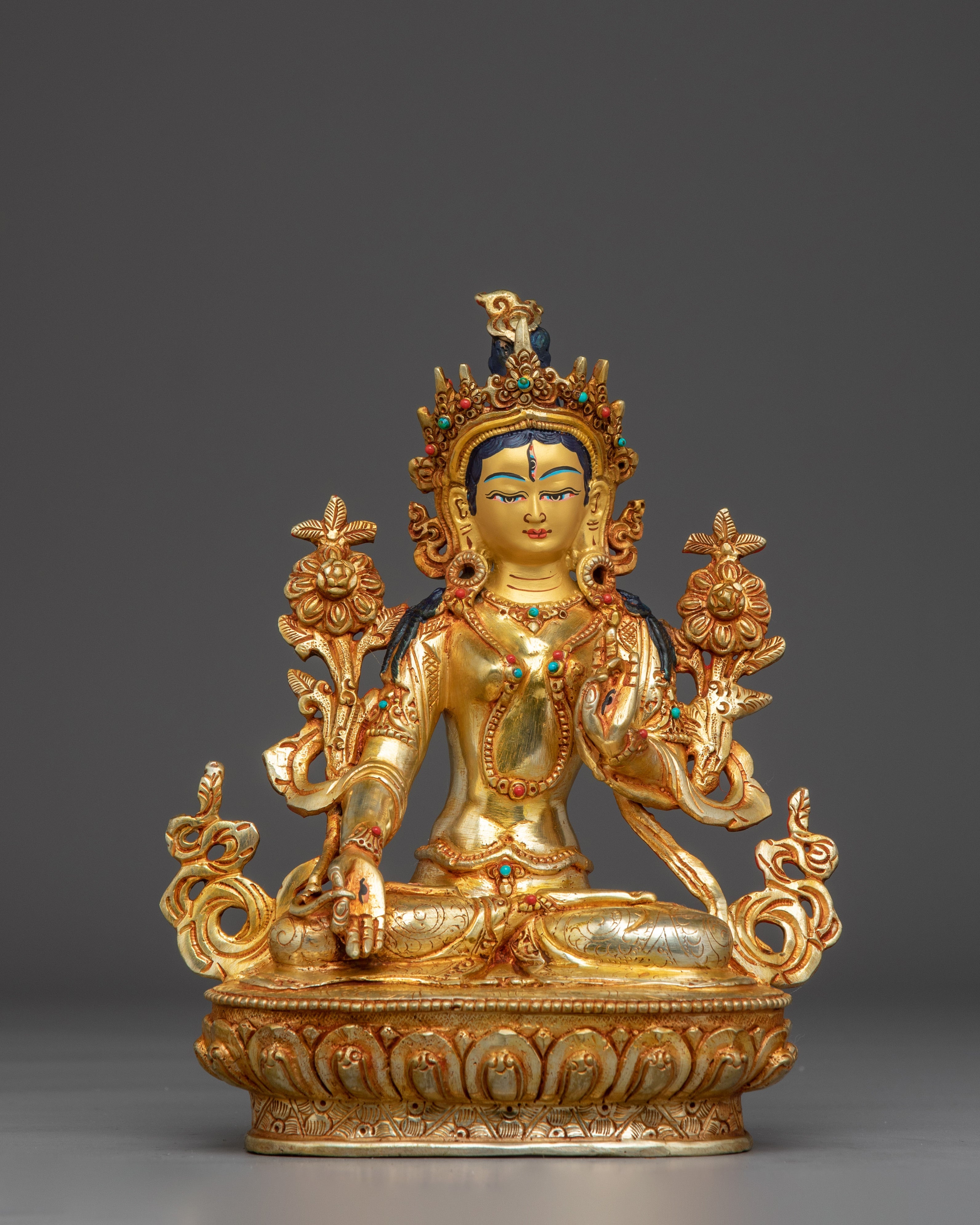 White Tara 24K Gold Gilded with Gemstones | Symbol of Healing and Compassion