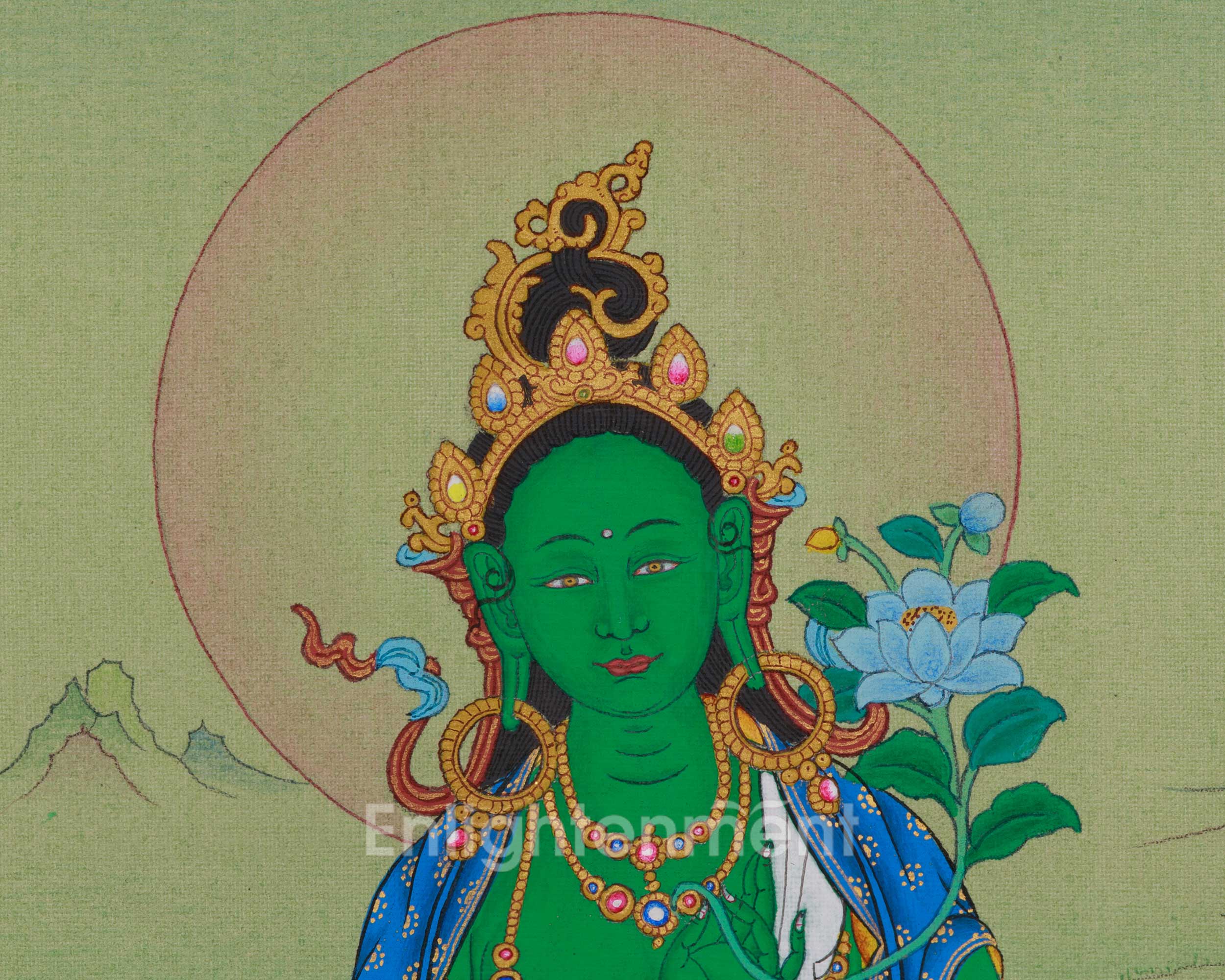 Hand-painted Thangka of Shyama Tara | Green Tara Protection Deity