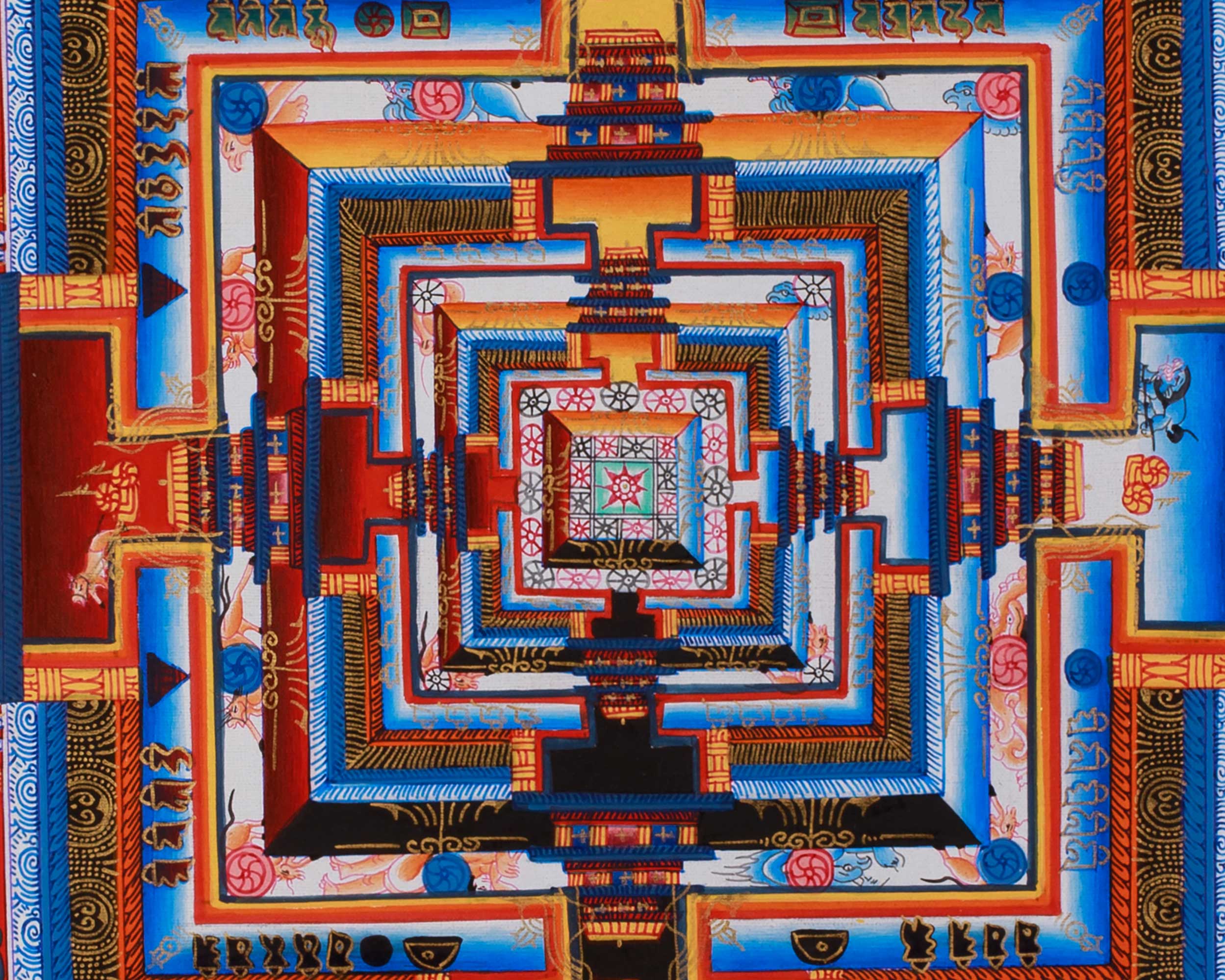 Buddhist Artwork of Kalachakra Mandala | Traditional Wheel of Time Thangka