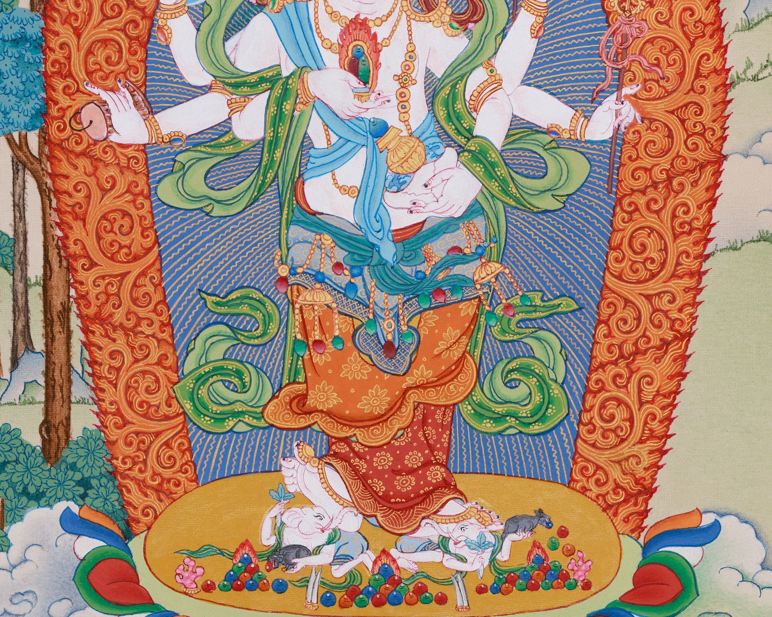 Prosperity Deity White Mahakala Thangka | The Benevolent Protector