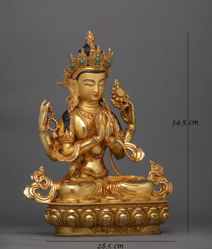 Chenrezig Serene Gold-Gilded Statue | Embodiment of Compassionate Wisdom