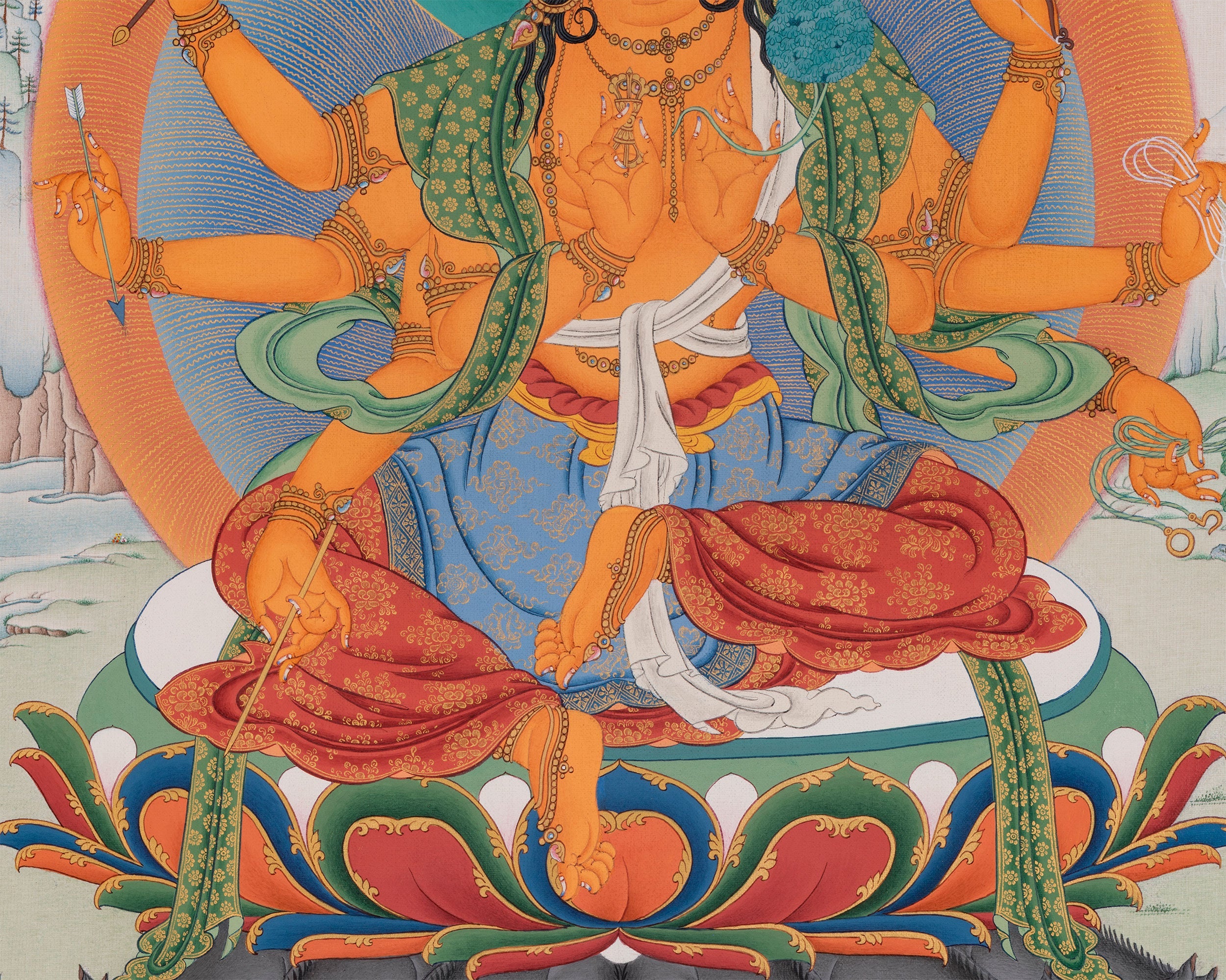Goddess Marichi Thangka Print | Eight Armed Protector Deity | Canvas print