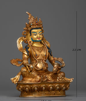 Jewels Deity Dzambhala Gold-Gilded Statue | Embodiment of Wealth and Prosperity