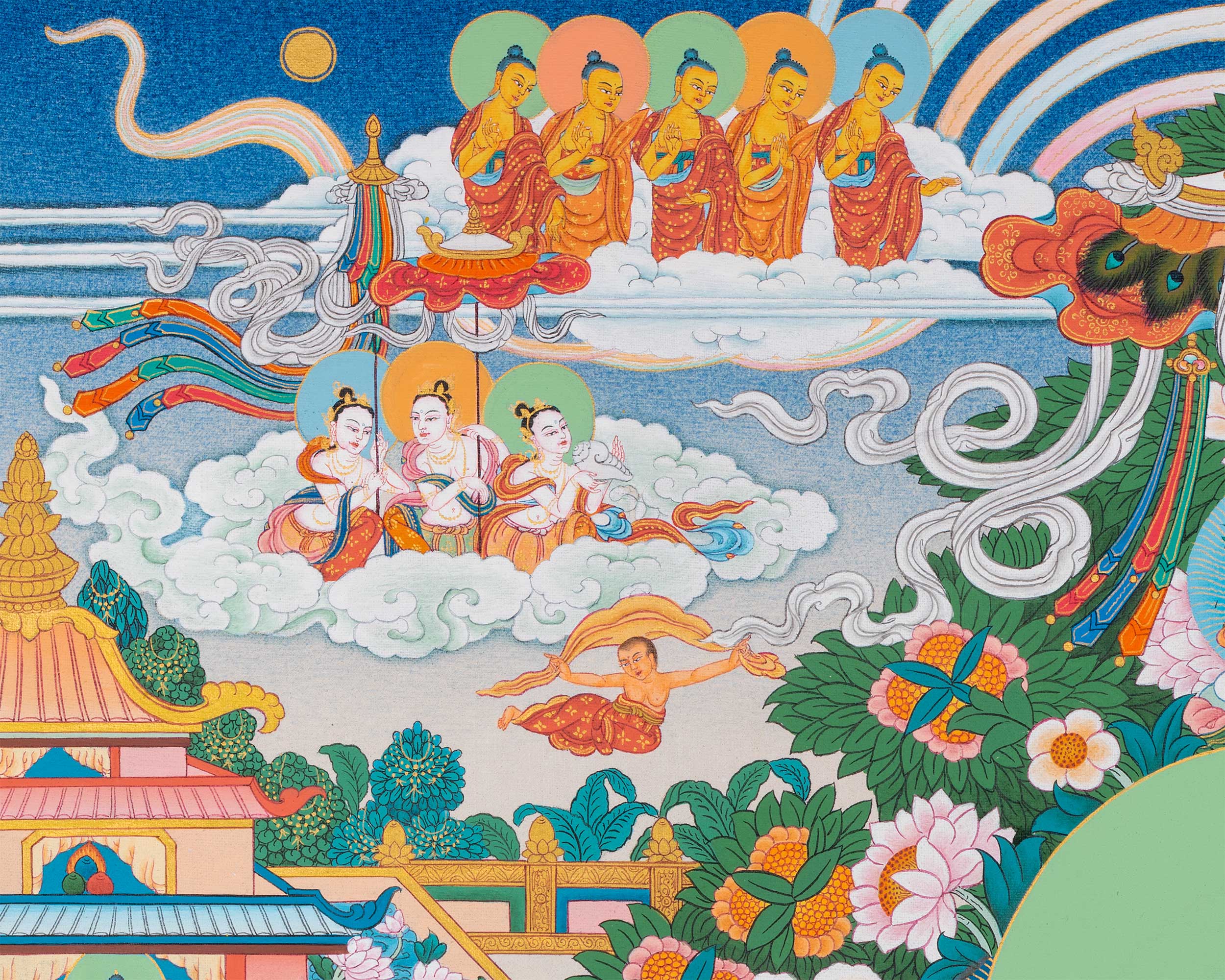 Thangka Print Of Infinite Light Buddha | Amitabha Singham Art For Meditation | Gift Ideas