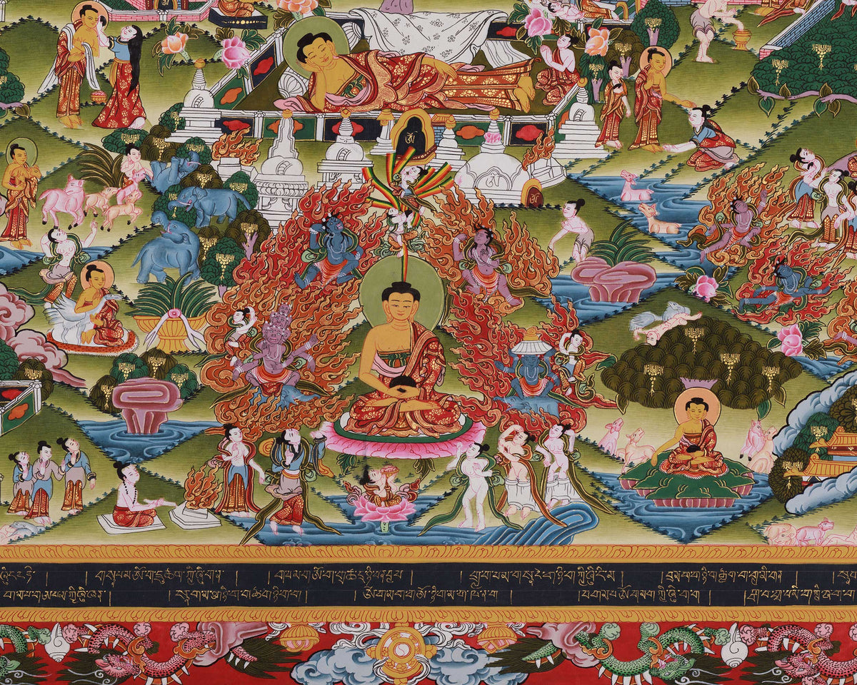 Historical Buddha Life Story Thangka | Traditional Artwork Depicting the Buddha’s Path to Enlightenment