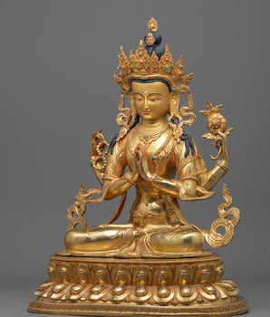 Deity of Compassion | 24K Golden Statue of Chenrezig