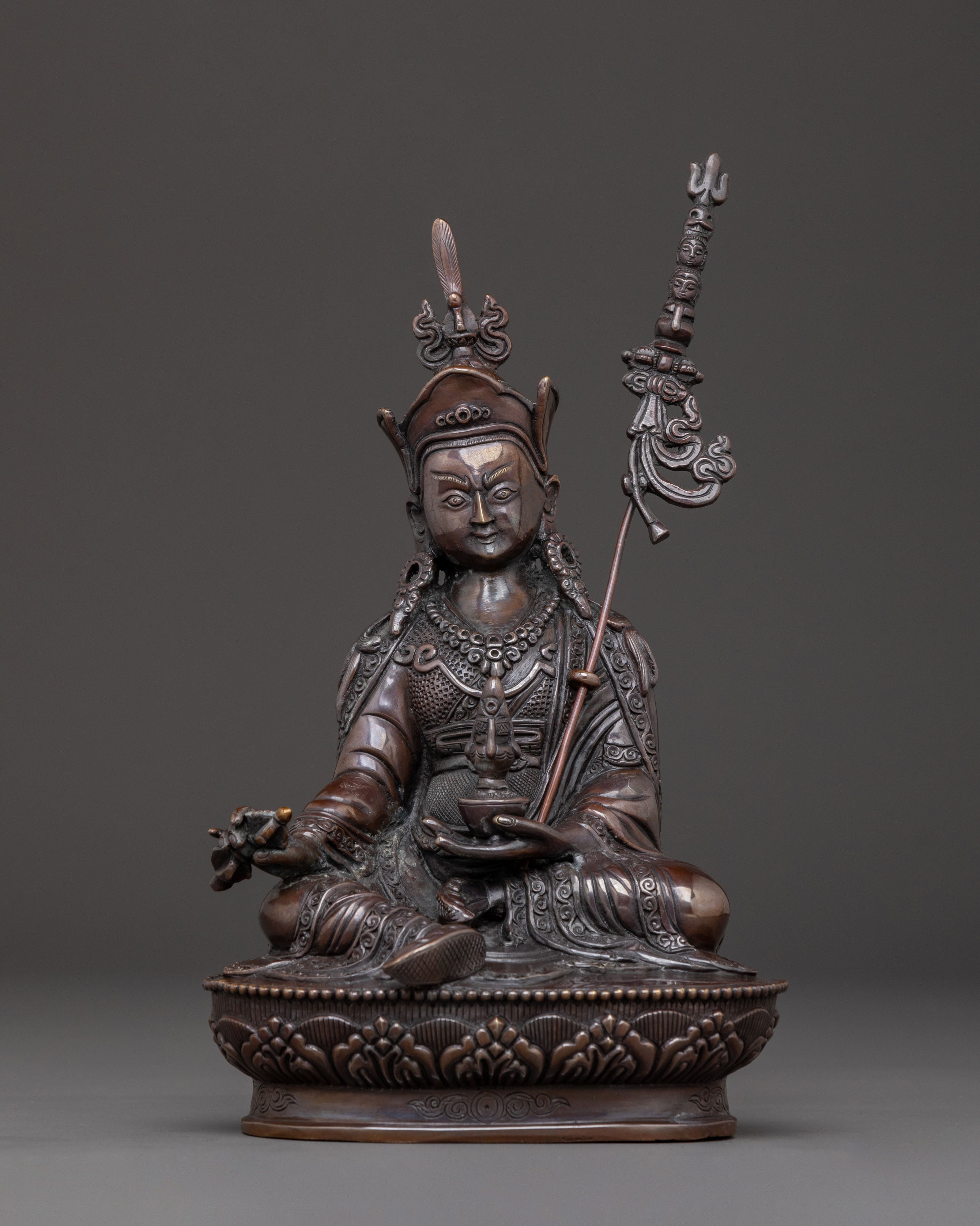 Guru Rinpoche Handcrafted Sacred Statue – Oxidized Copper