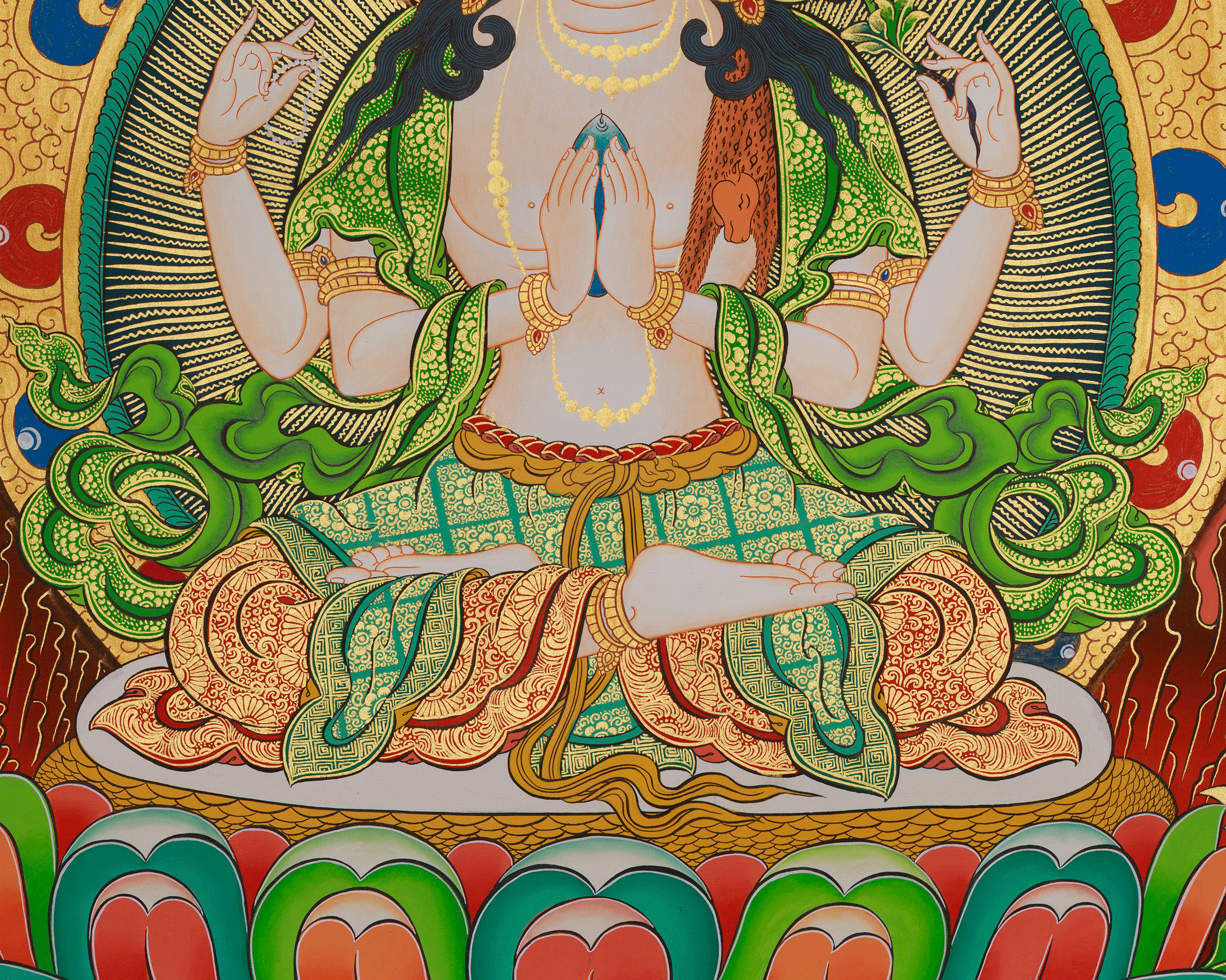 Sacred Chenrezig Artwork | Tibetan Compassion Deity | Avalokiteshvara Thangka