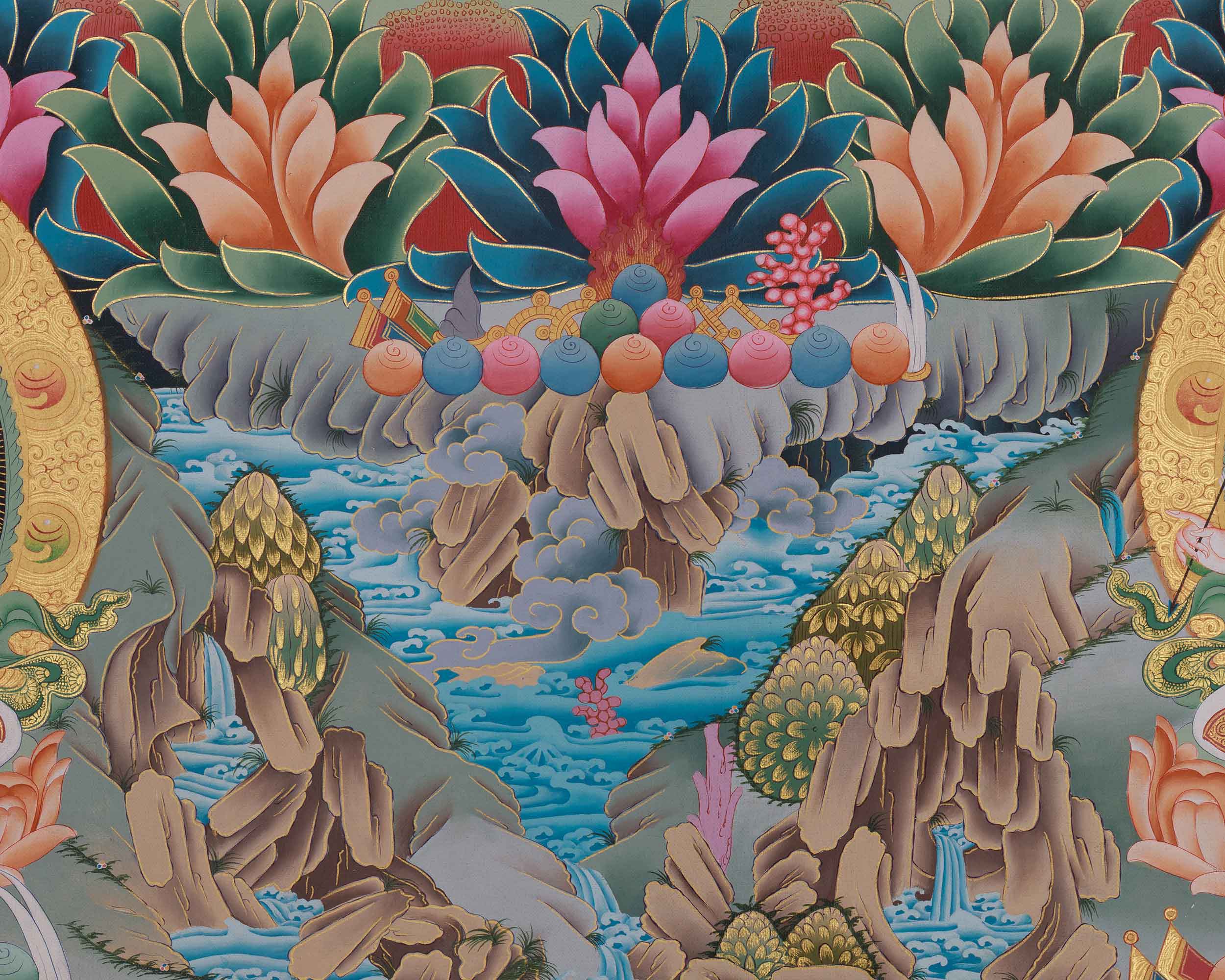 White Tara With Other Deities Thangka | Vajrayana Deity Shyama Tara
