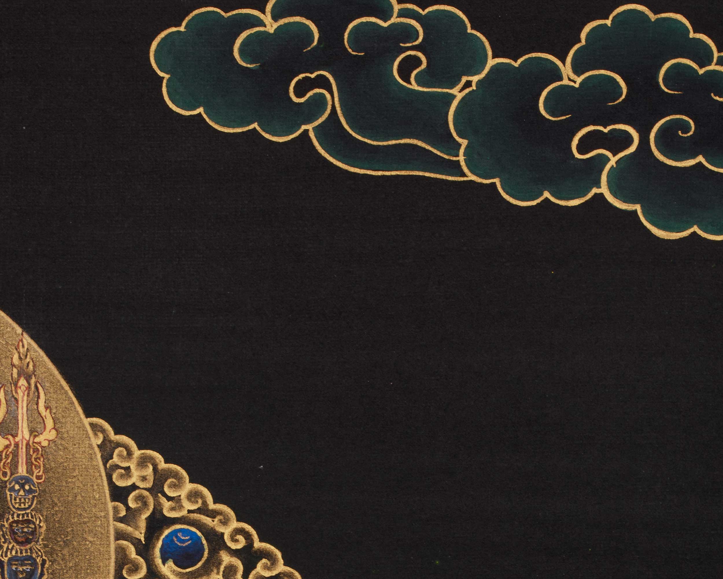 Black and Gold Thangka of Guru Rinpoche | Tantric Master of Vajrayana Buddh