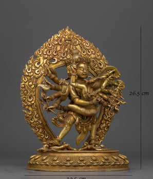 Handmade Kalachakra Gold Gilded Statue | Symbol of Cosmic Unity