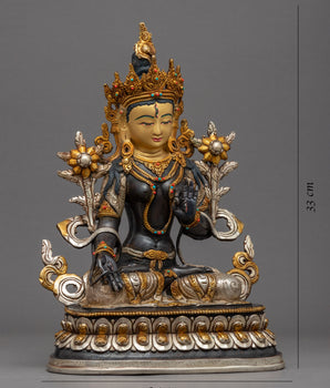 White Tara Female Buddha Statue | Tibetan Tara Art Plated with Gold