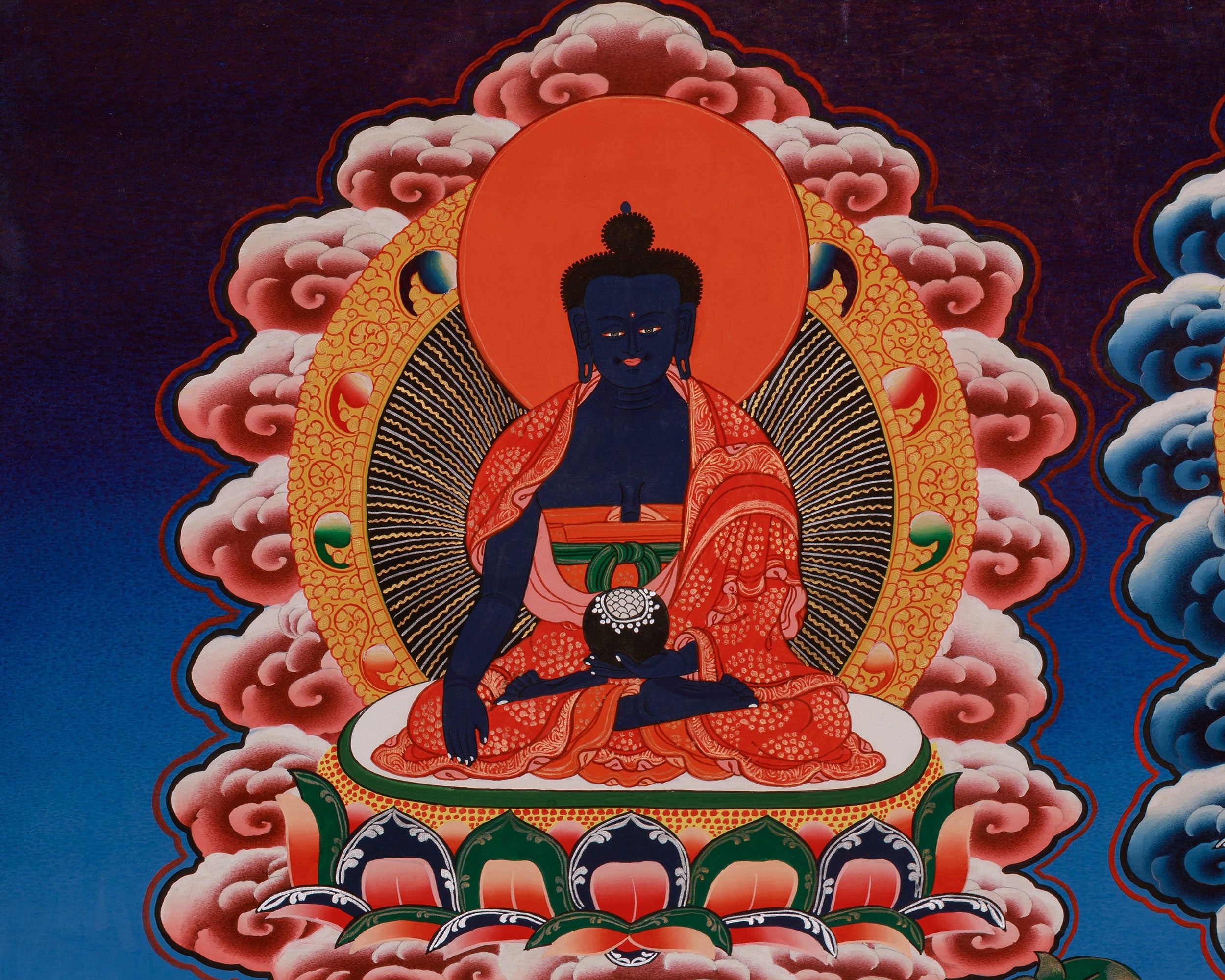 Divine Thangka of Chenrezig | Avalokiteshvara, 5 Dhyani Buddhas, White Tara, Green Tara, Manjushri & Vajrapani