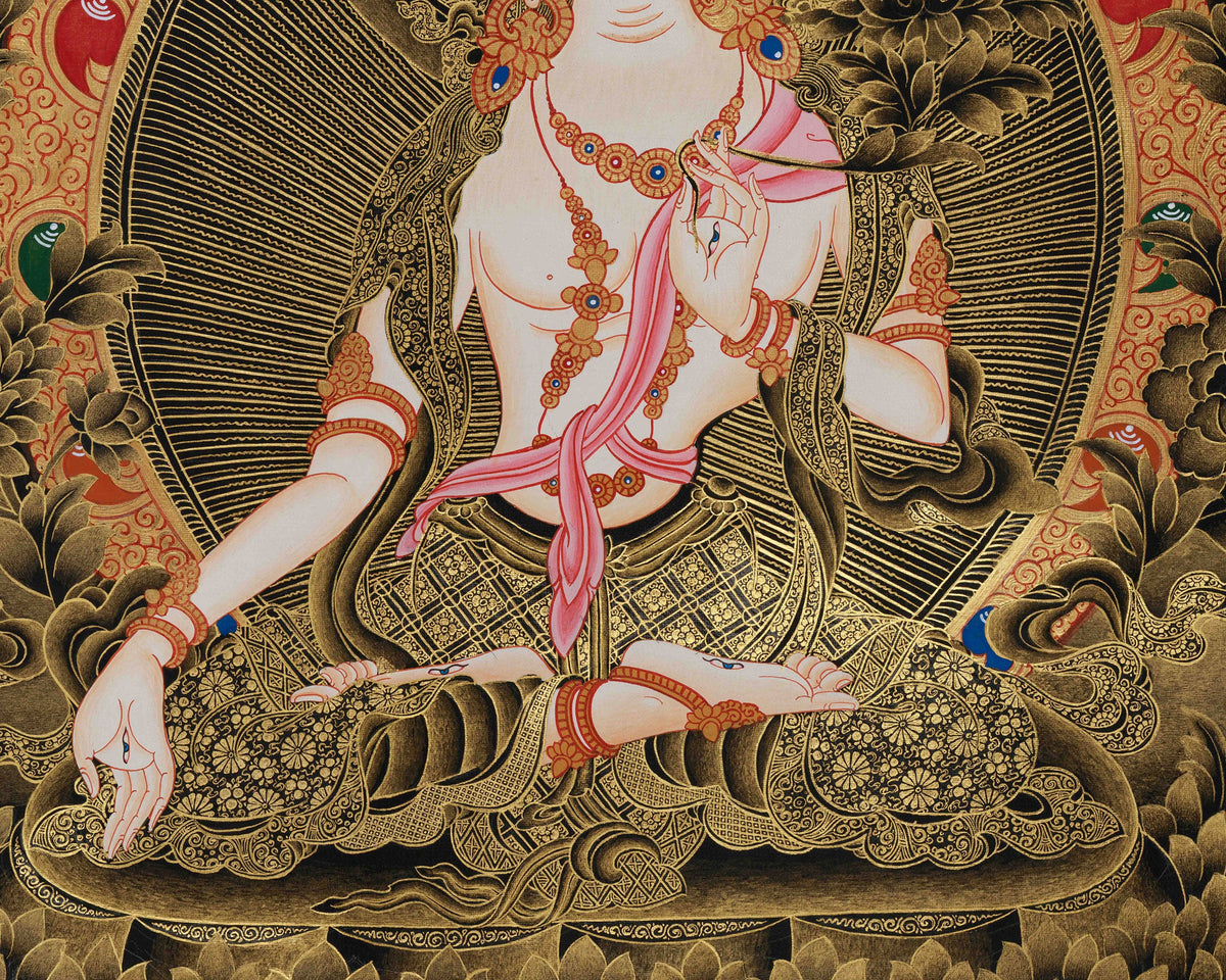 Golden Hued White Tara Canvas Print | High-Quality Giclee Print of Healing Deities