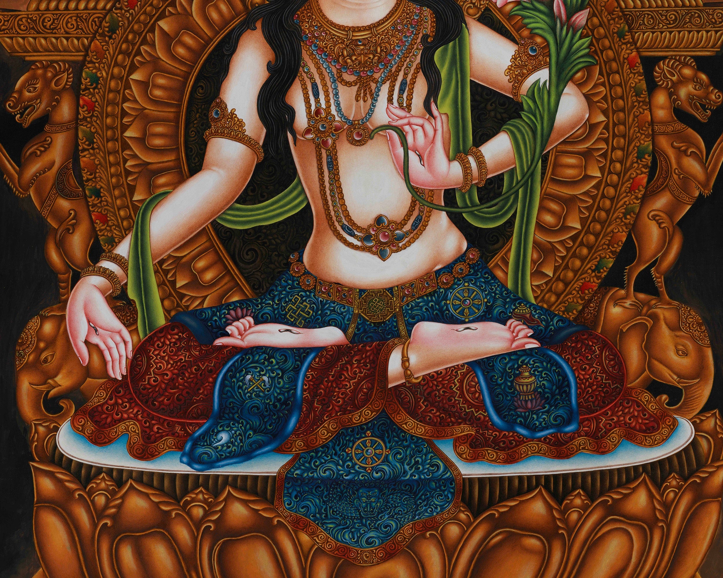 White Tara on Majestic Throne | Giclée Canvas Print of the Goddess of Longevity