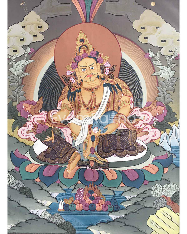 Traditional Dzambala Thangka | Original Tibetan Handpaintings | Religious Wall Hanging Decor