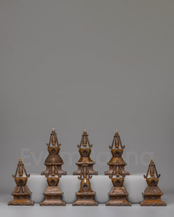 Handcrafted Eight Great Stupa Set