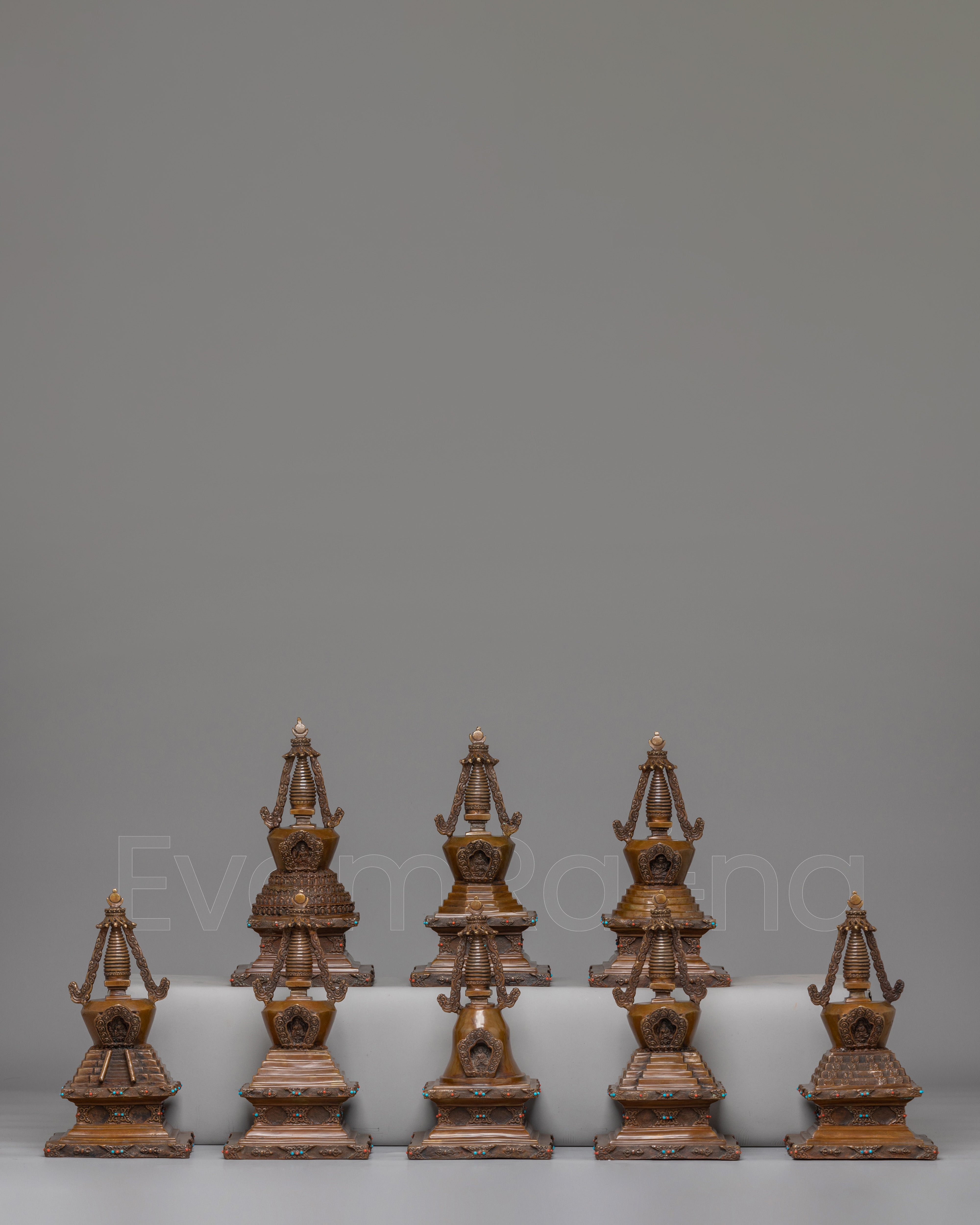Handcrafted Eight Great Stupa Set