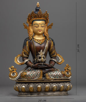 Amitayus Practice Statue | Gold and Silver Gilded Buddha Statue for Rituals