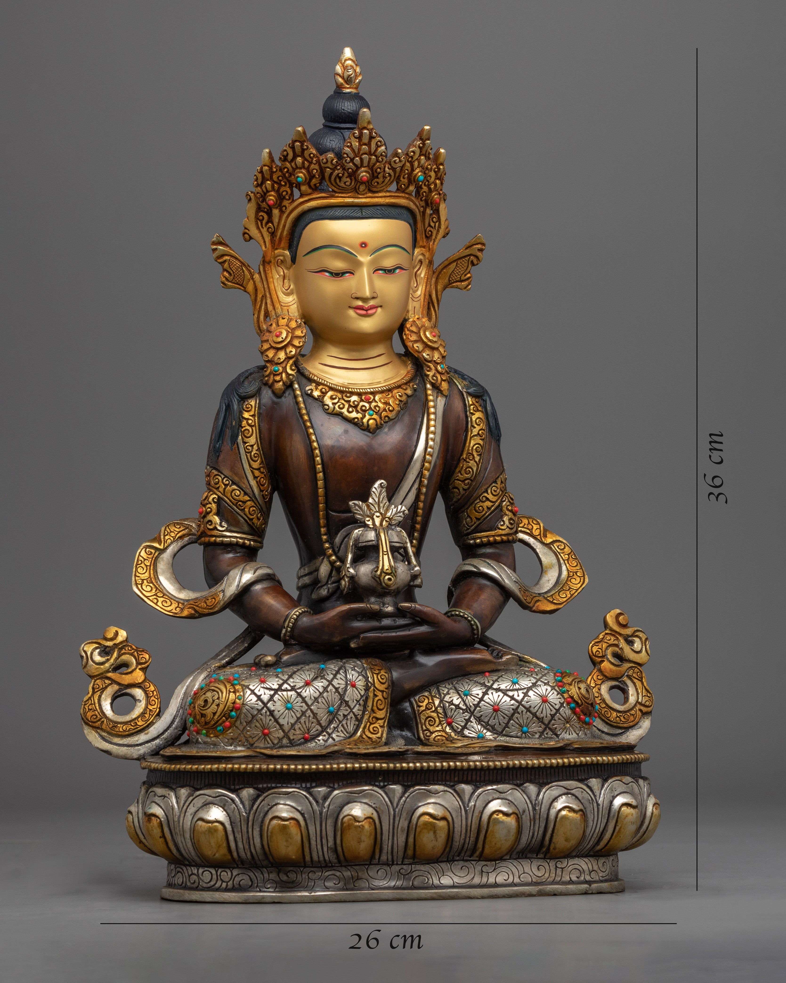 Amitayus Practice Statue | Gold and Silver Gilded Buddha Statue for Rituals