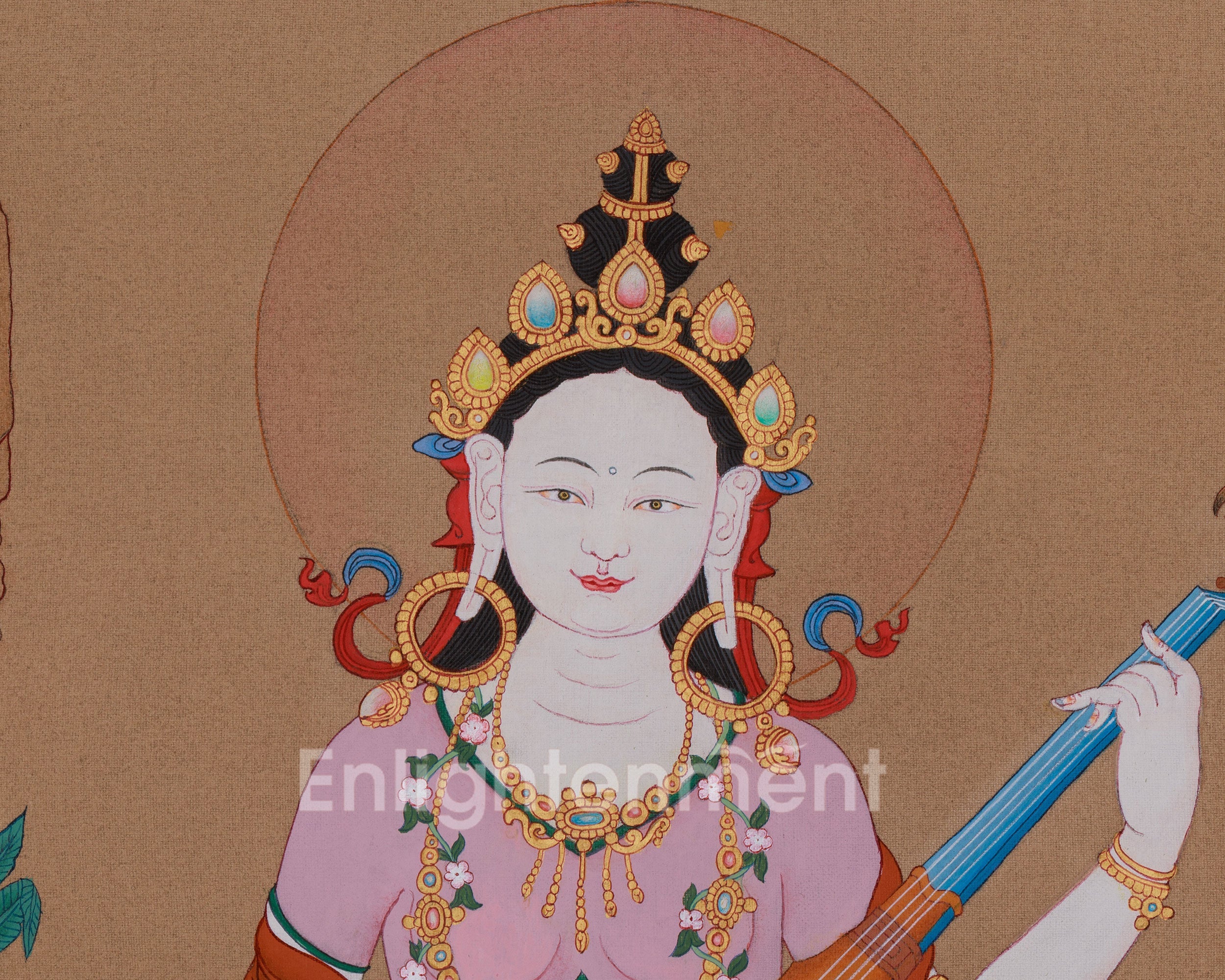 Traditional Saraswati Thangka | Goddess of Wisdom, Music, and Knowledge