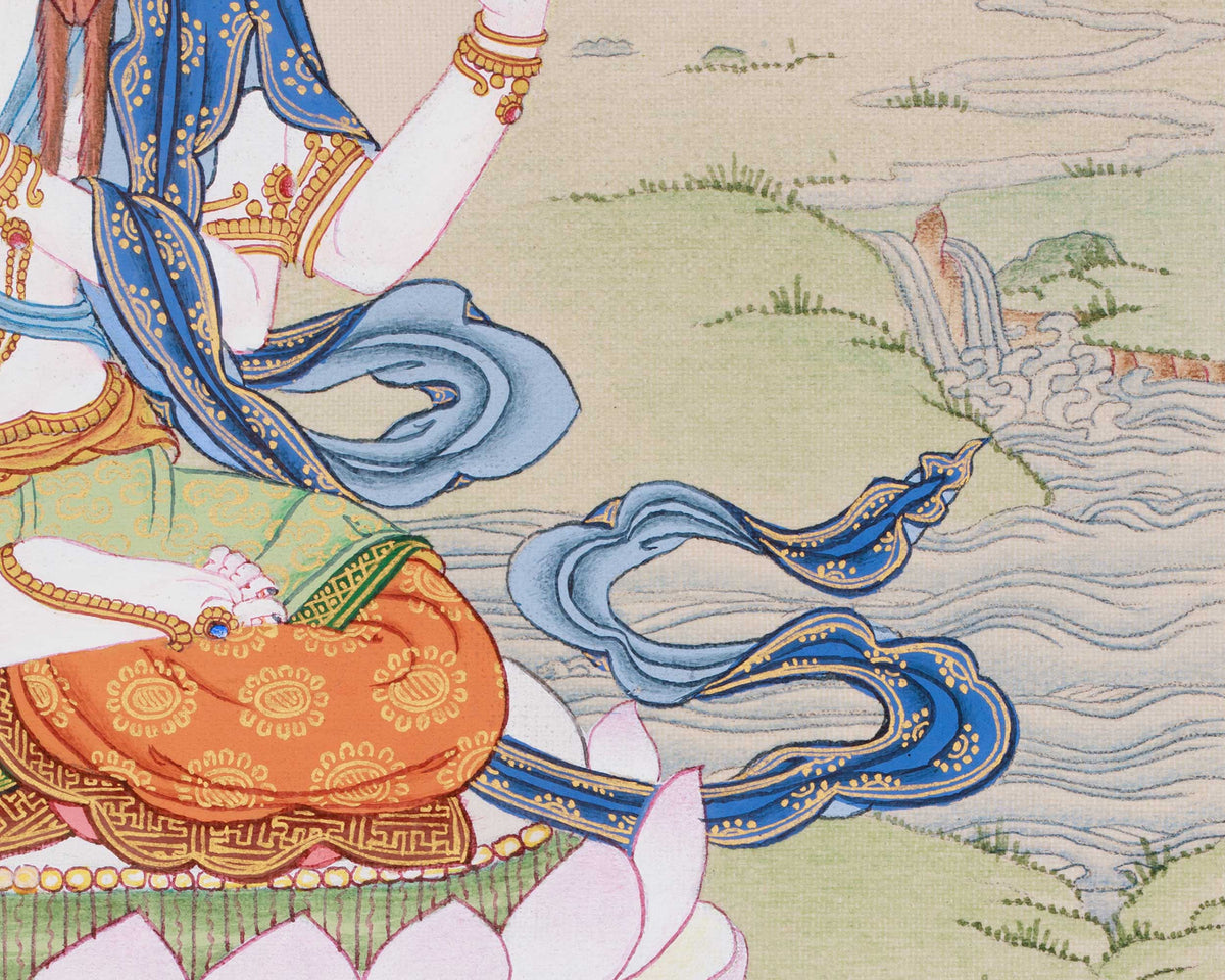 13-Inches Chenrezig Thangka | Divine Compassion and Spiritual Blessings