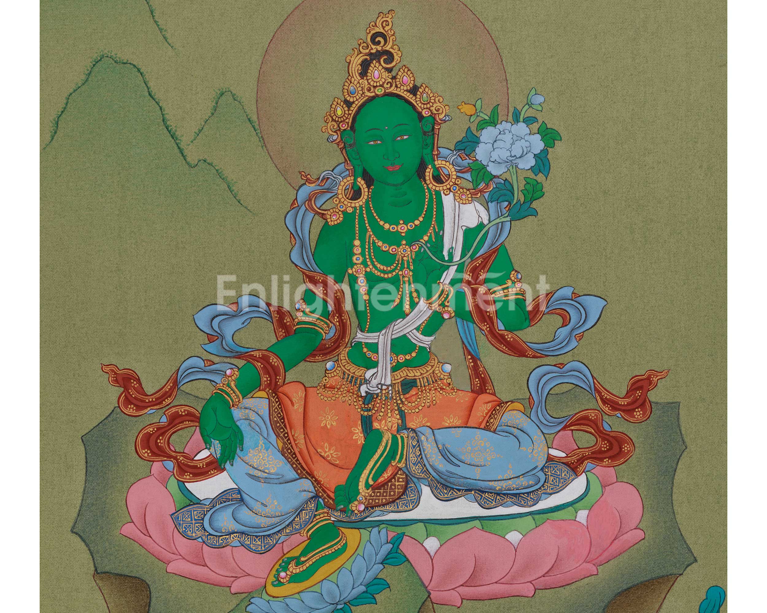 Tibetan Thangka of Shyama Tara | Embodiment of Compassion and Swift Aid | Green Tara