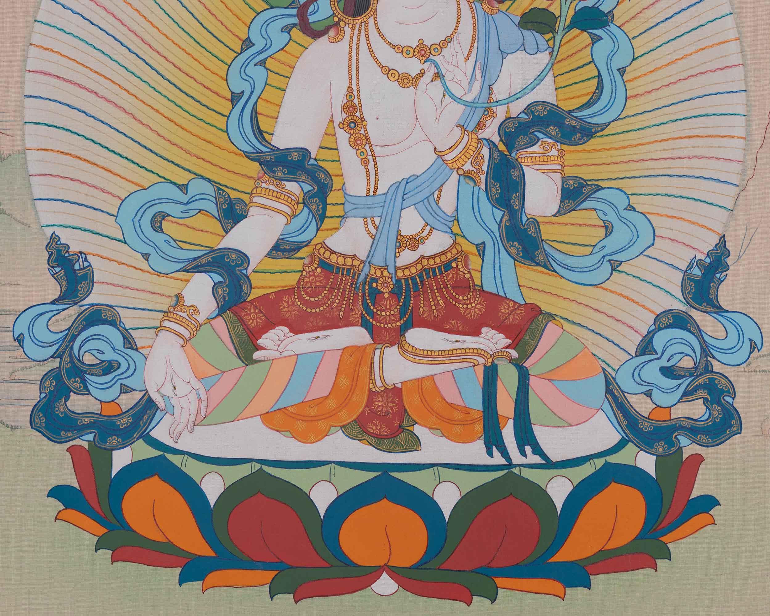 White Tara Spiritual Artwork | Sita Tara | Healing Deity | Traditional Thangka
