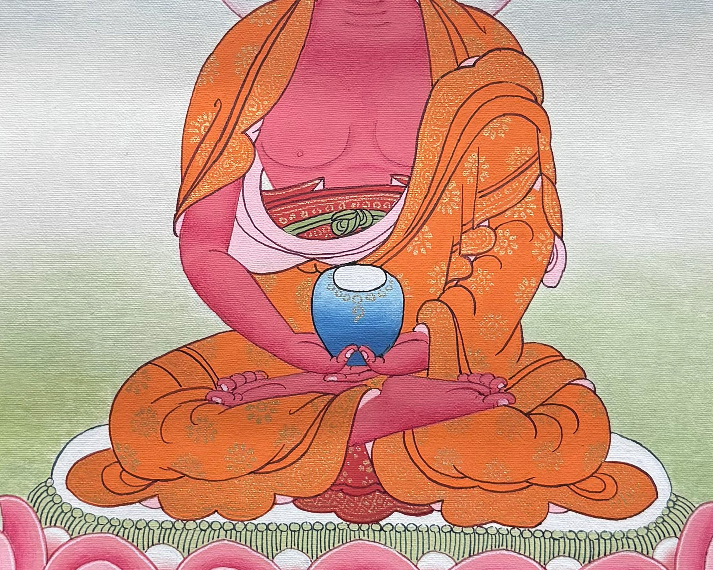Tibetan Amitabha Buddha Thangka with Brocade | Buddha of Infinite Light