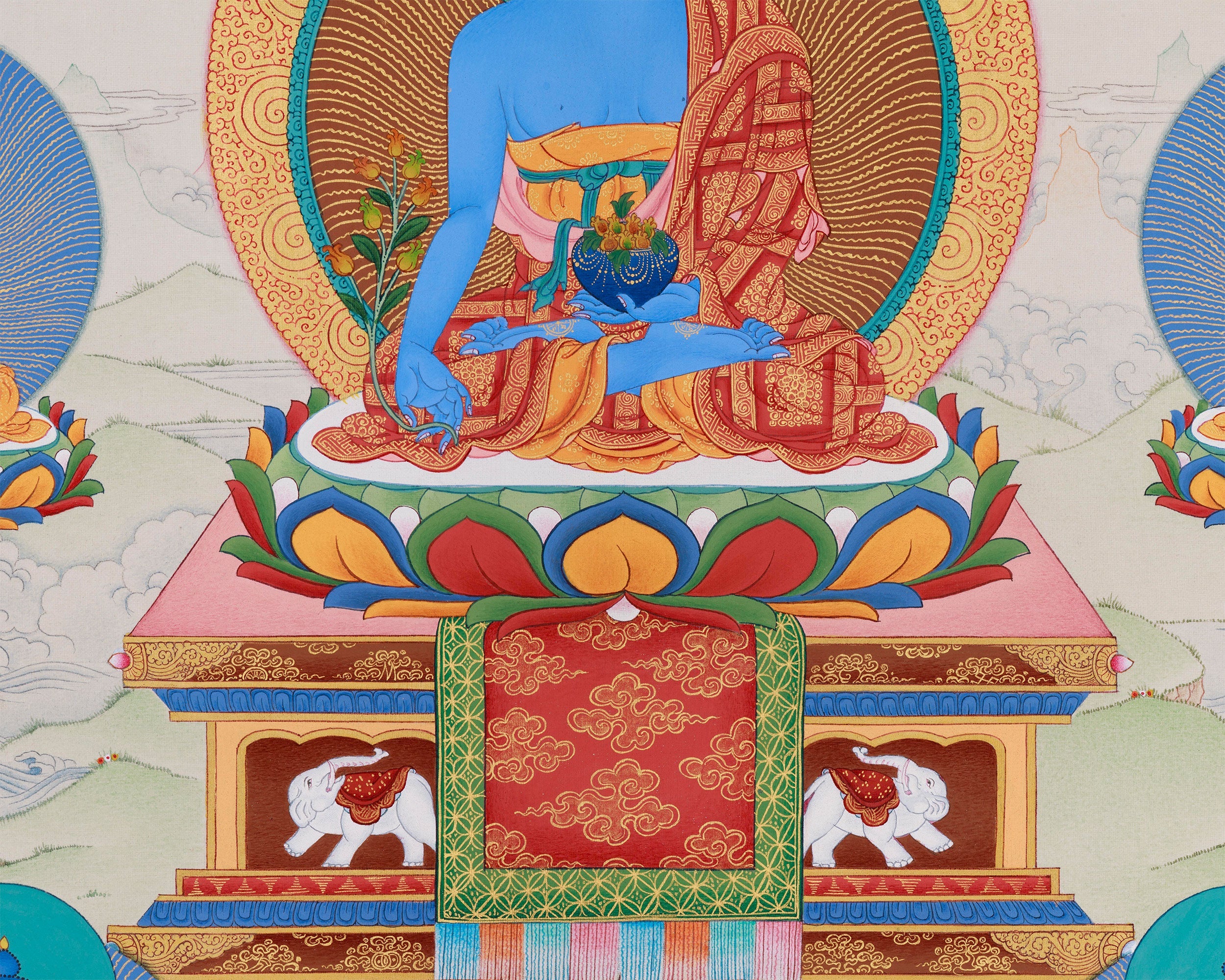 Tibetan Eight Medicine Buddha | A Sacred Thangka of Healing and Protection
