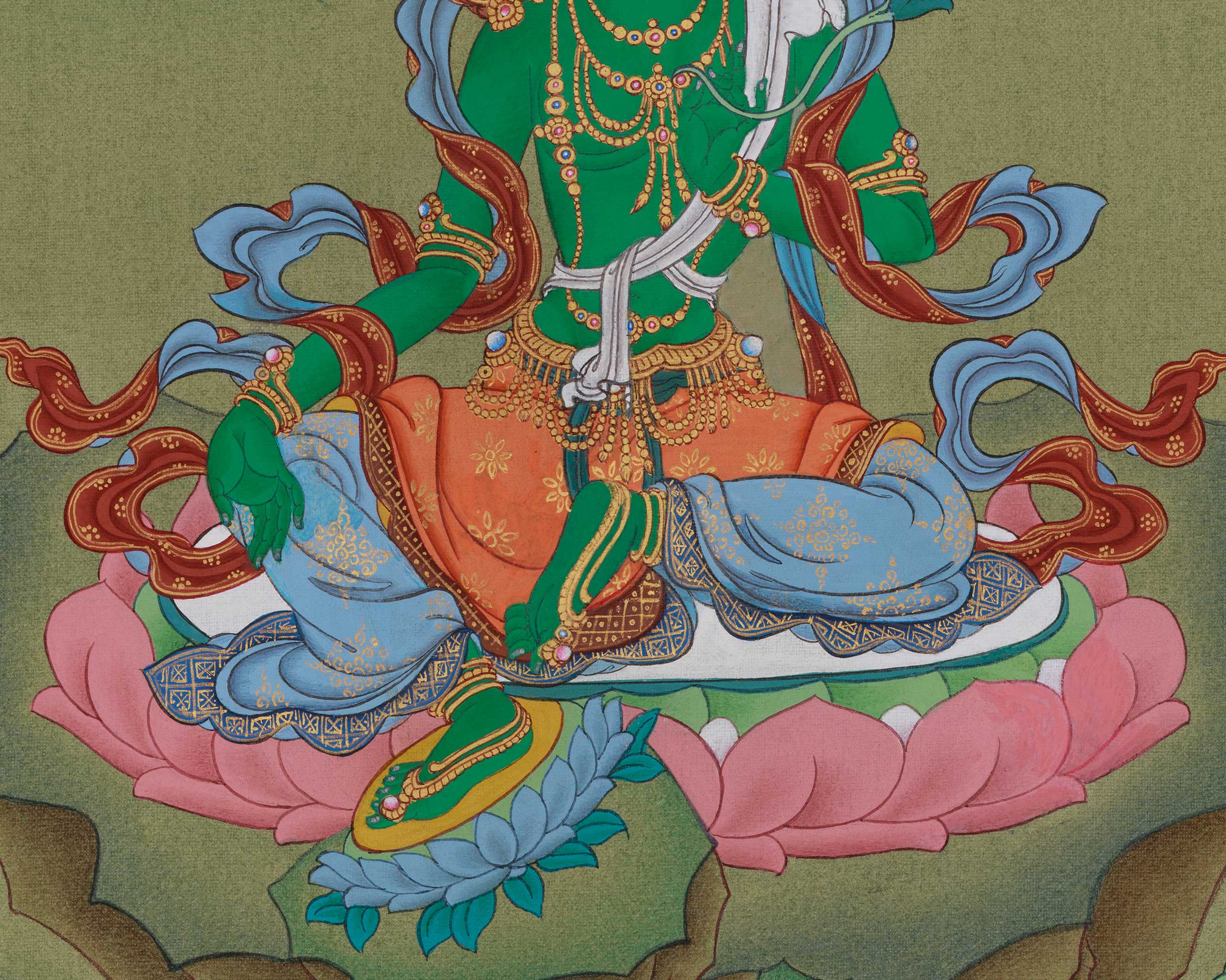 Tibetan Thangka of Shyama Tara | Embodiment of Compassion and Swift Aid | Green Tara