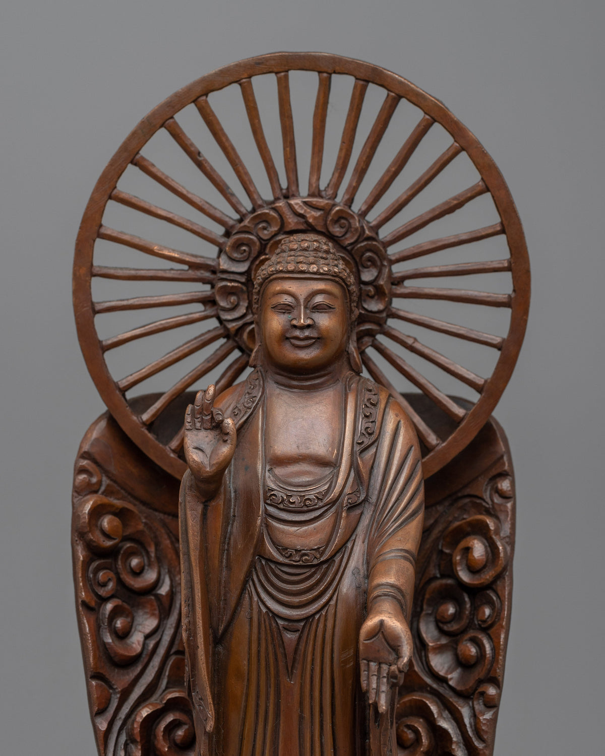Standing Buddha Statue | Buddhist Oxidized Copper Statue