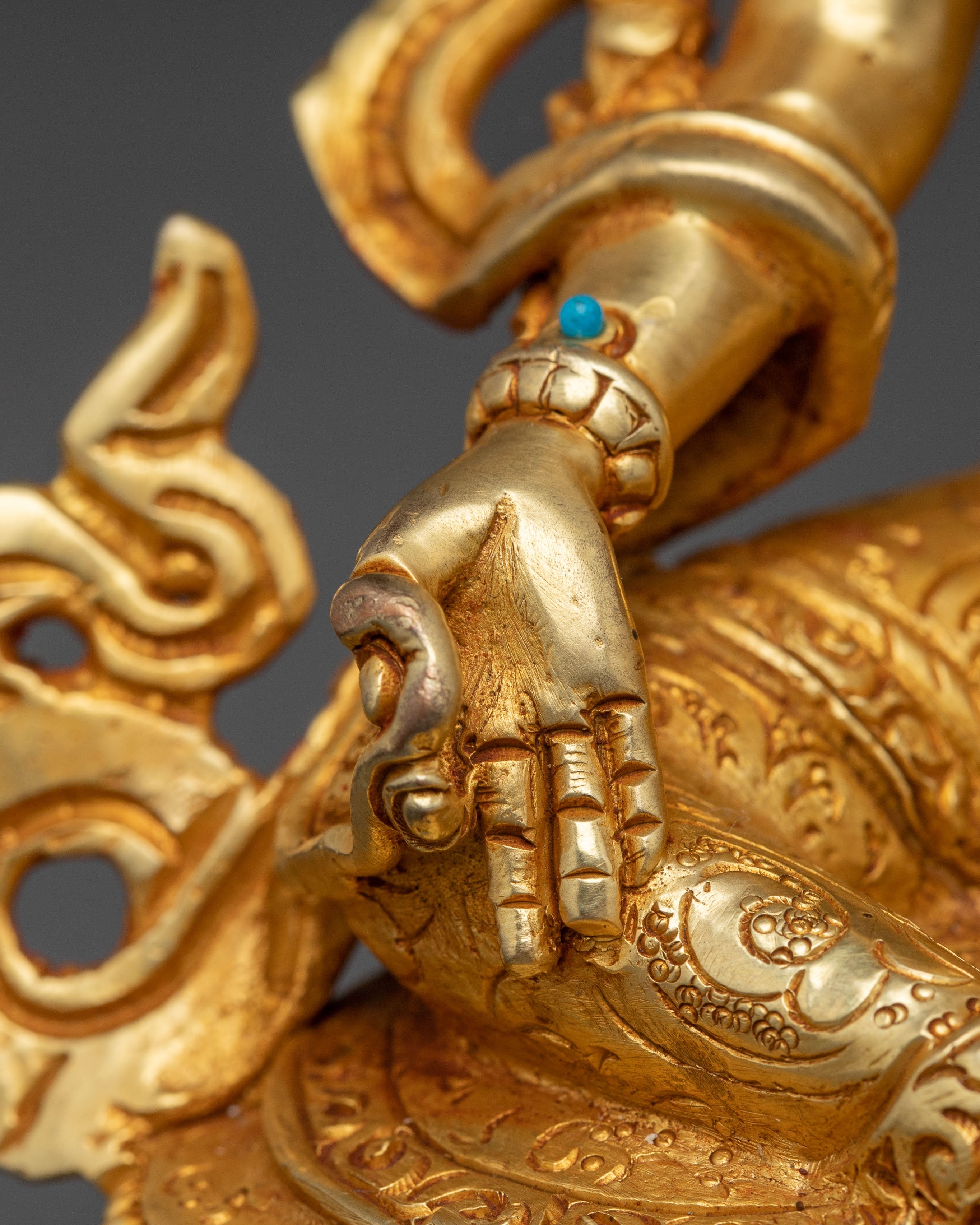 Handmade Serene Copper Sculpture of Mother Green Tara